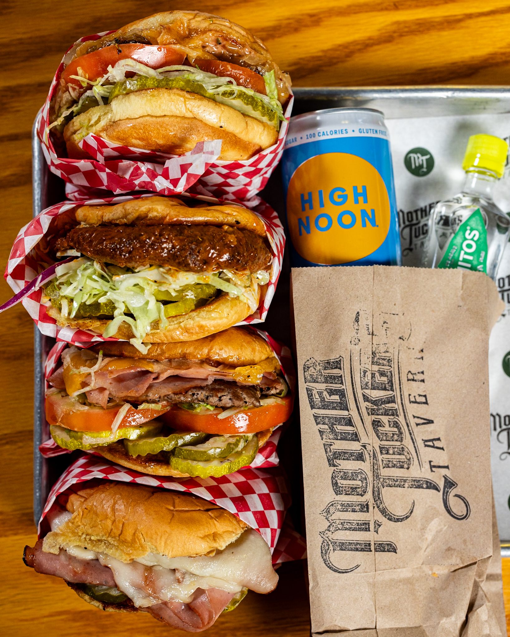 A stacked selection of Mother Tucker's tavern sandwiches