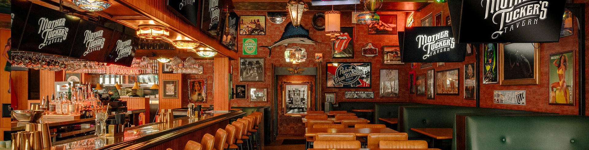 Spacious dining and bar interior view of Mother Tuckers Tavern Old Town Scottsdale